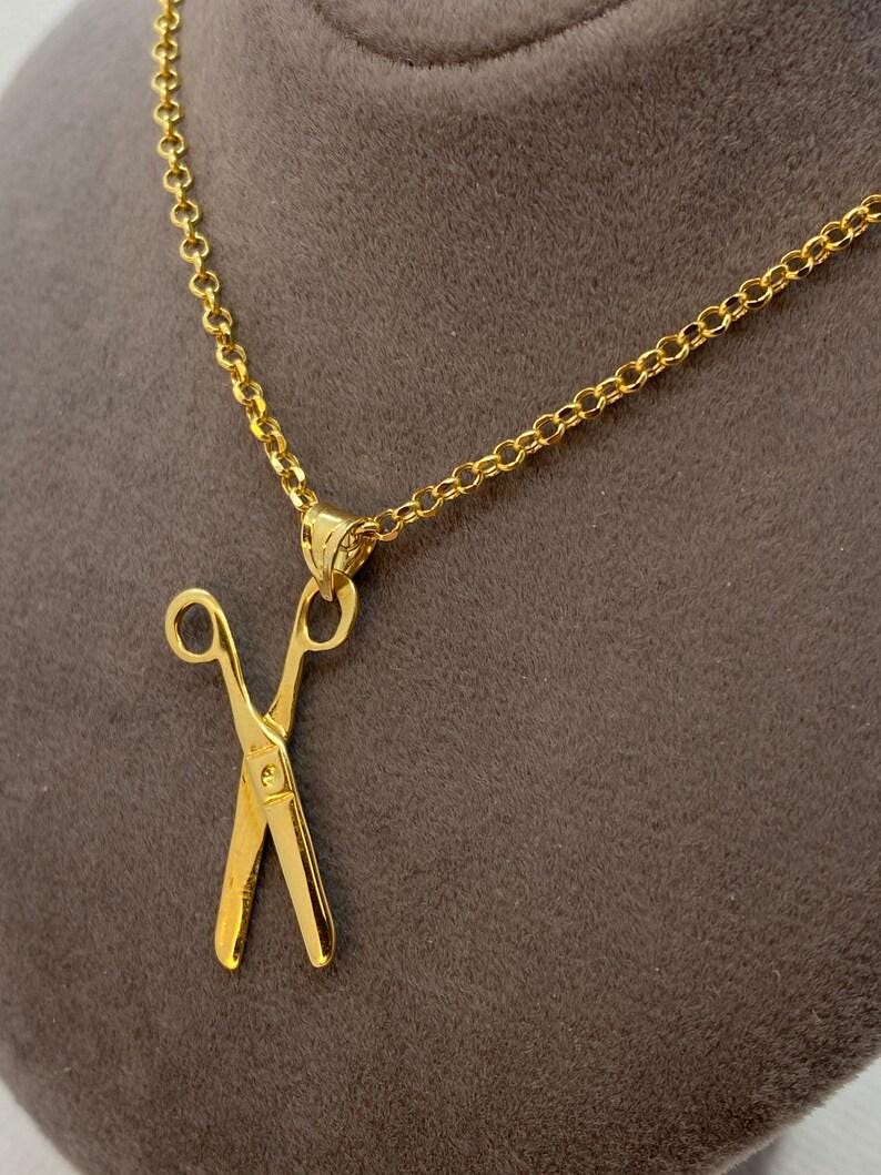18K Real Gold Scissor Necklace - Rolo Chain Hair Stylist Gift (19.5 inches)