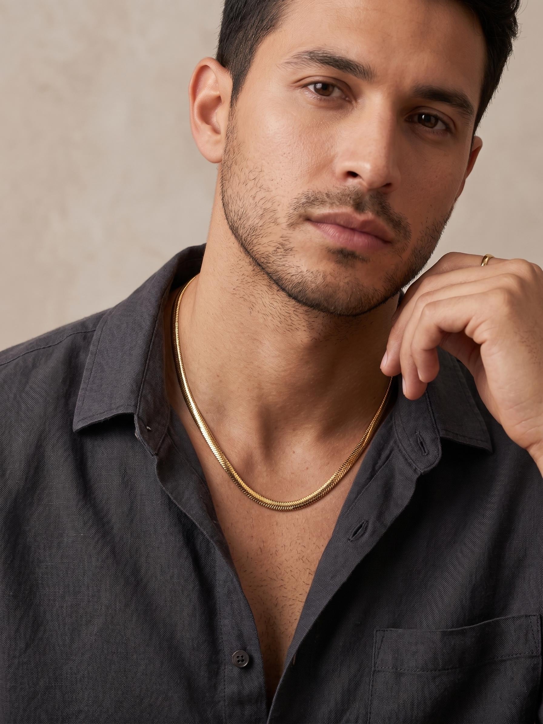 18K Real Gold Herringbone Snake Chain Necklace (4 mm)