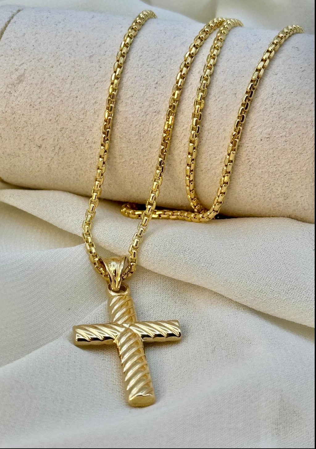 18k Real Gold Cross Necklace with 2mm Box Chain,Cross Pendant