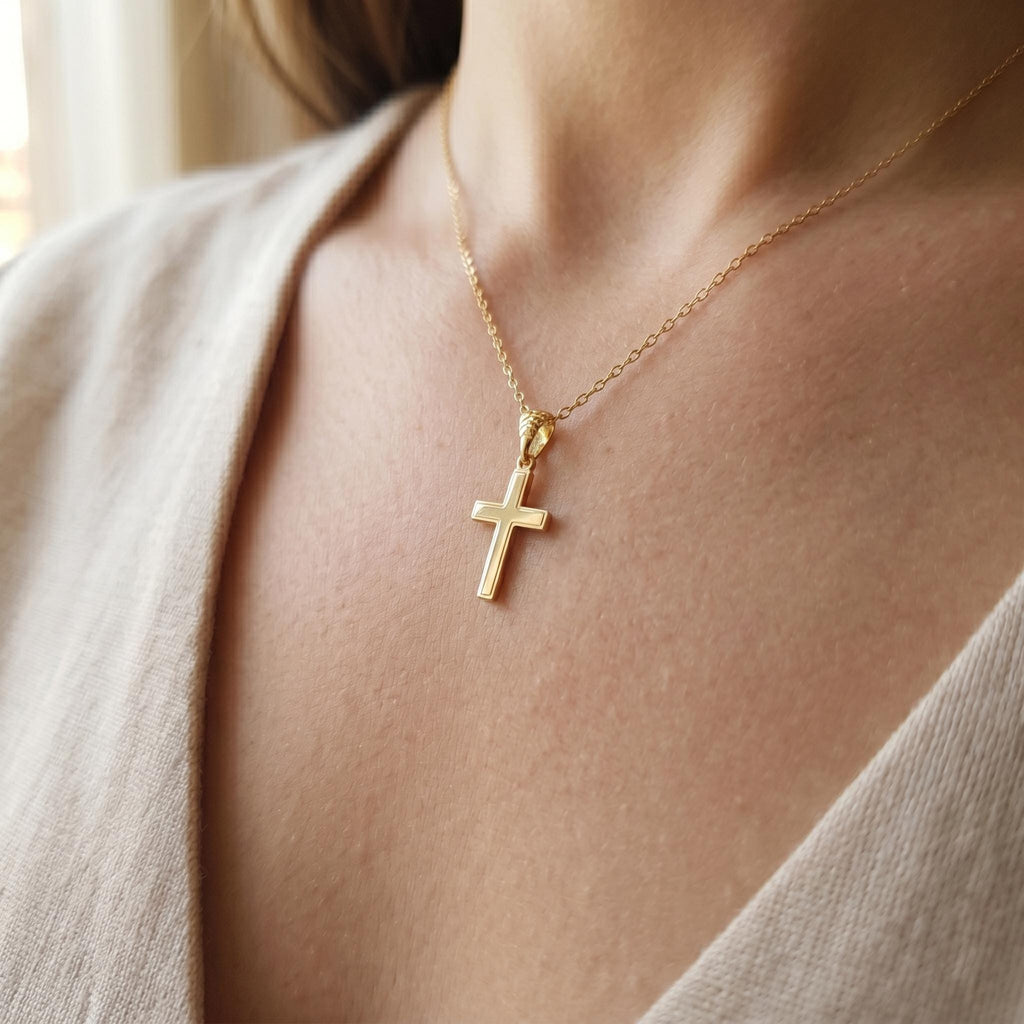 14K Real Gold Cross Necklace: Baptism Gift