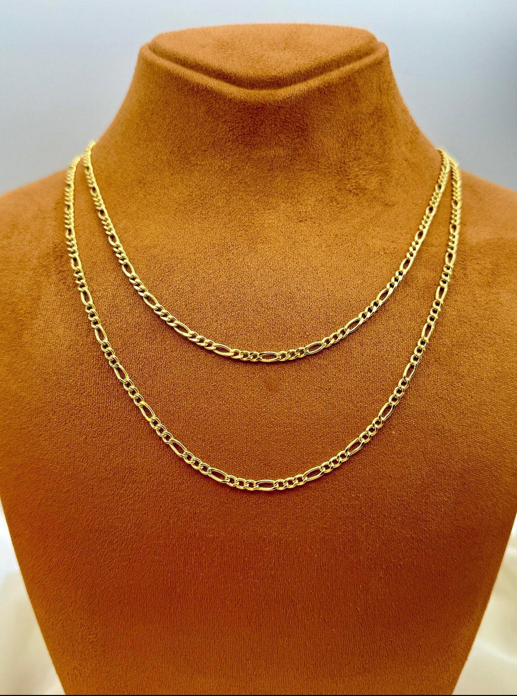 18k Real Gold Figaro Chain Necklace, Thickness 3mm