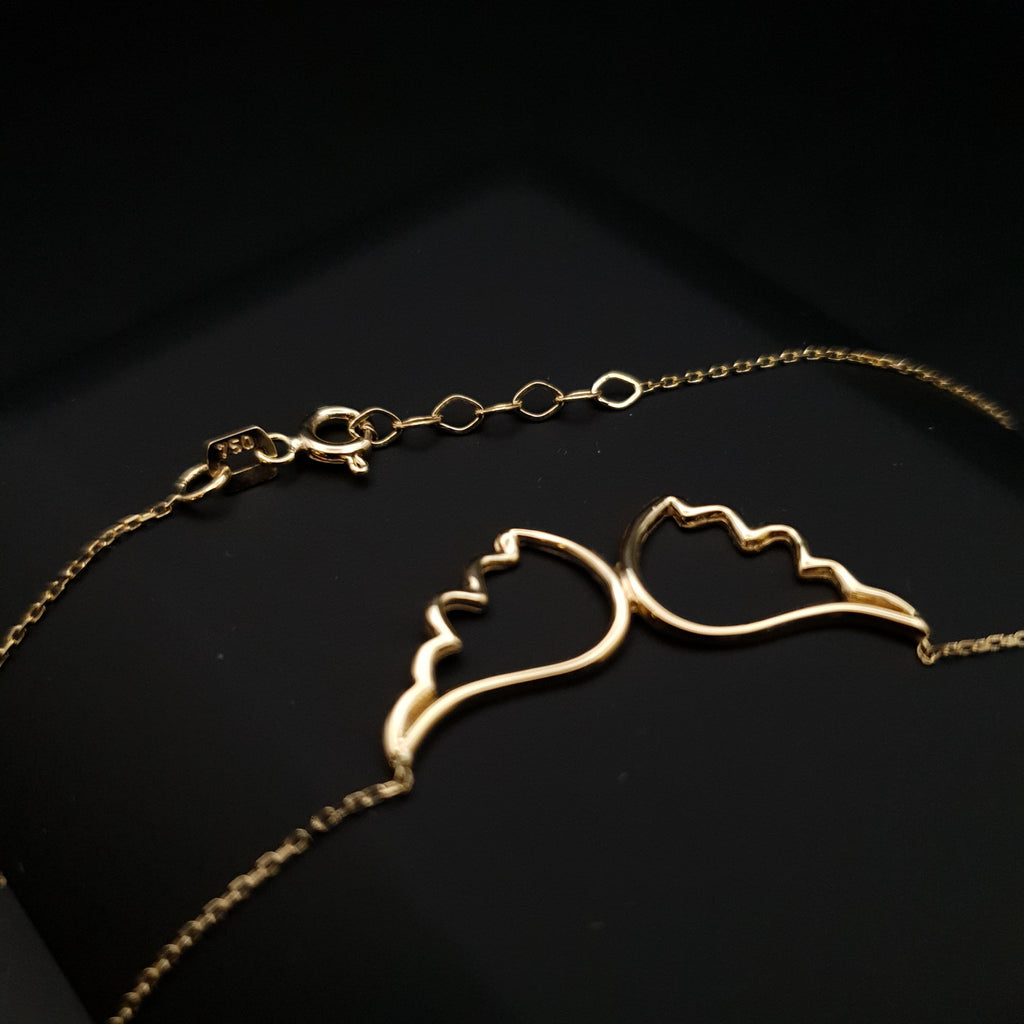 18K Gold Angel Wing Necklace: Delicate Pendant, 18 inch Chain