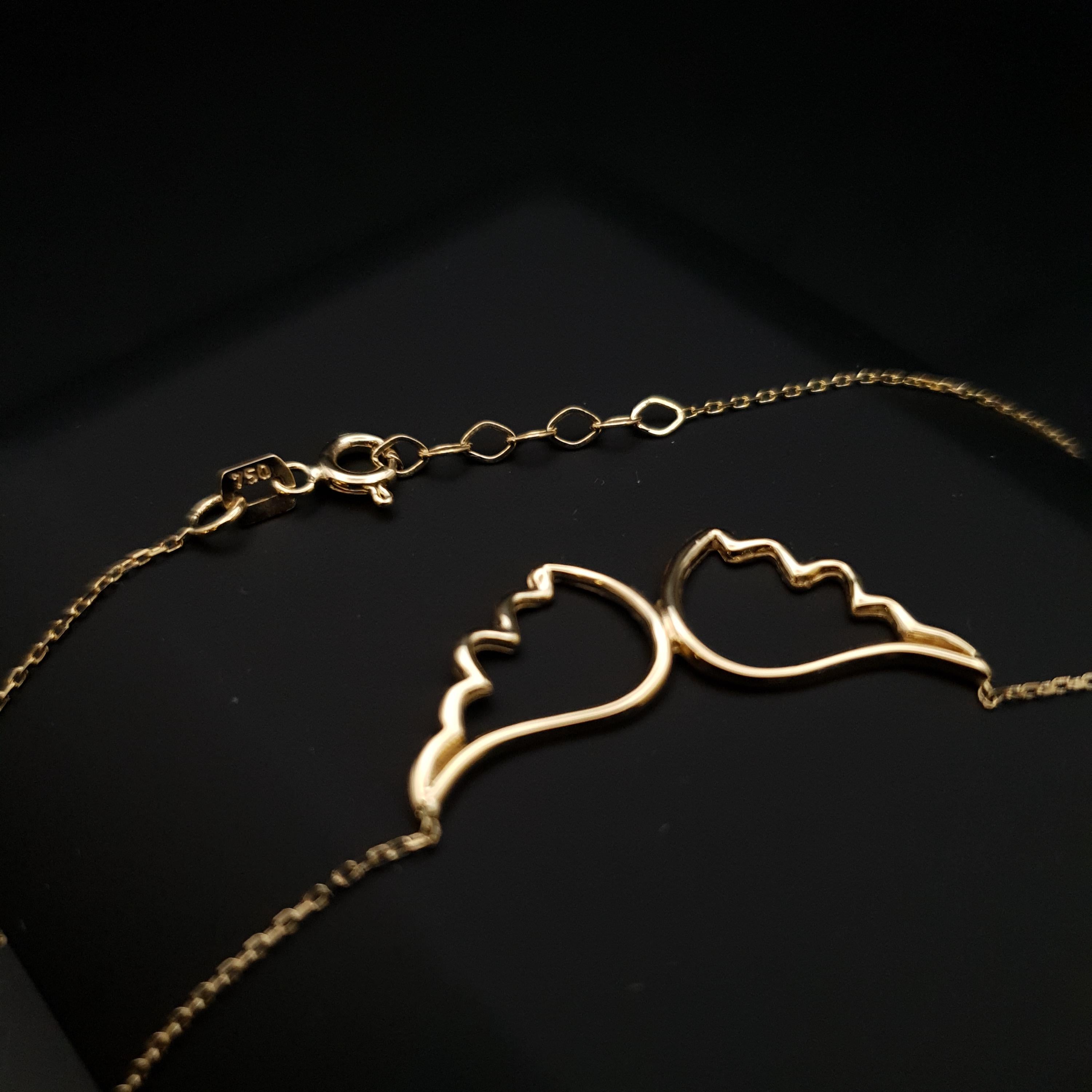 18K Gold Angel Wing Necklace: Delicate Pendant, 18 inch Chain