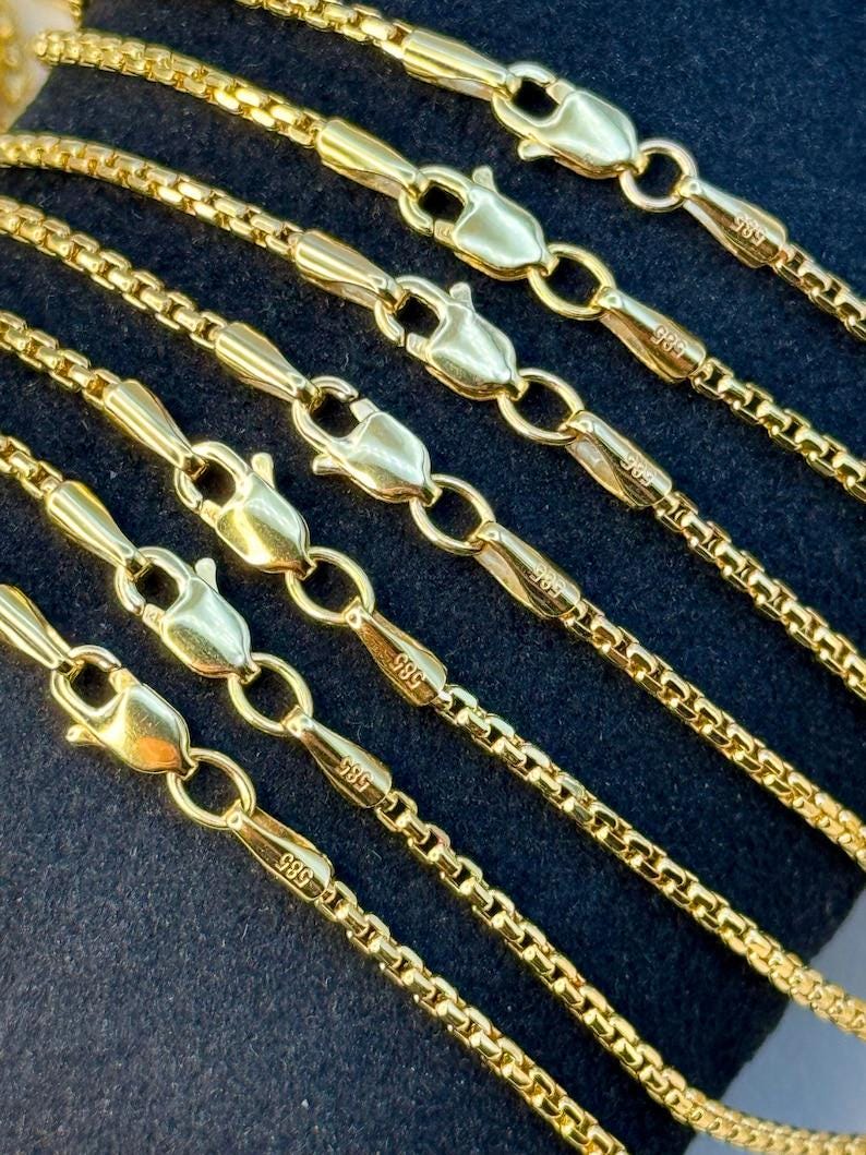 14K Solid Real Gold Box Chain Necklace 2mm, Unisex