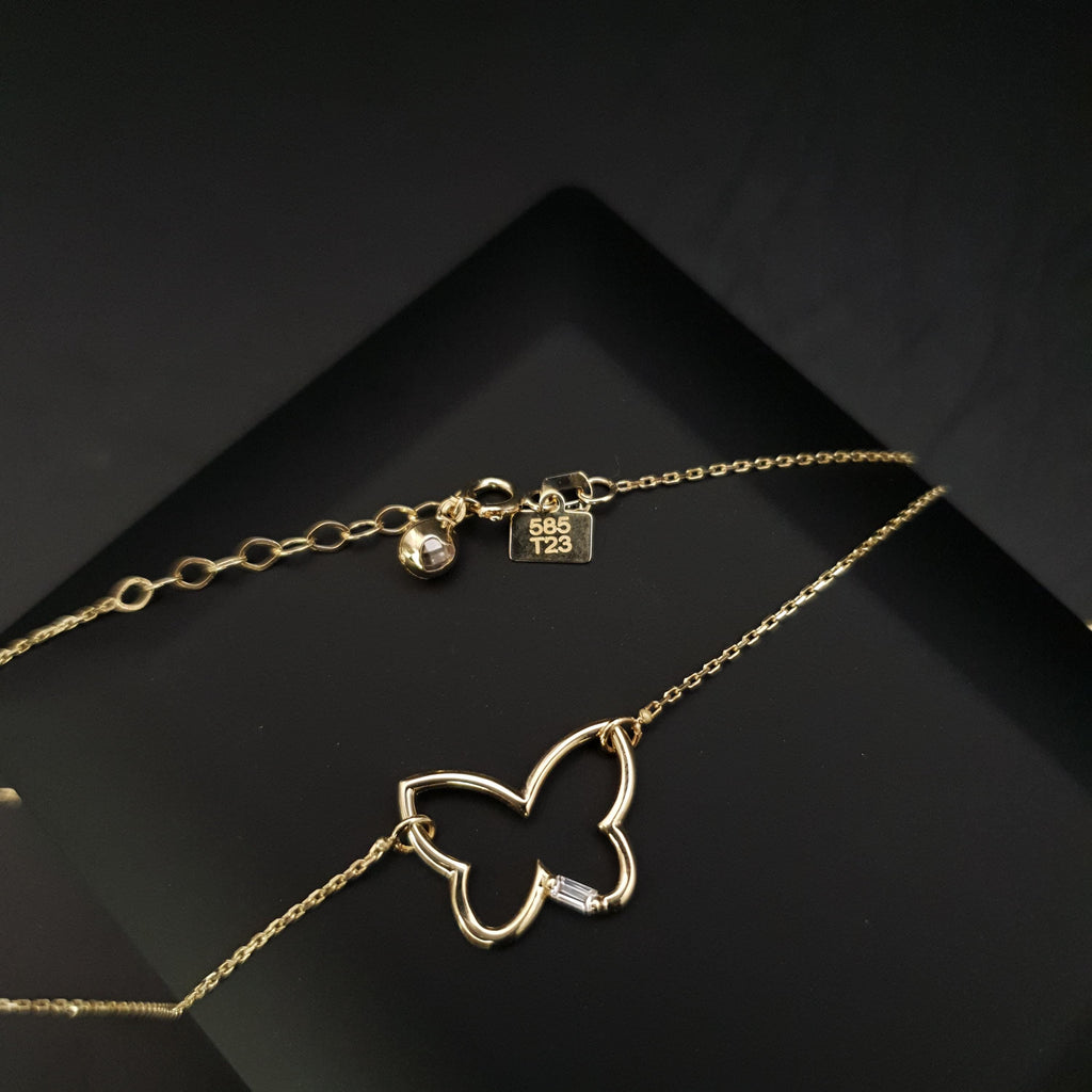 14K Gold Butterfly Pendant Necklace, Dainty Charm