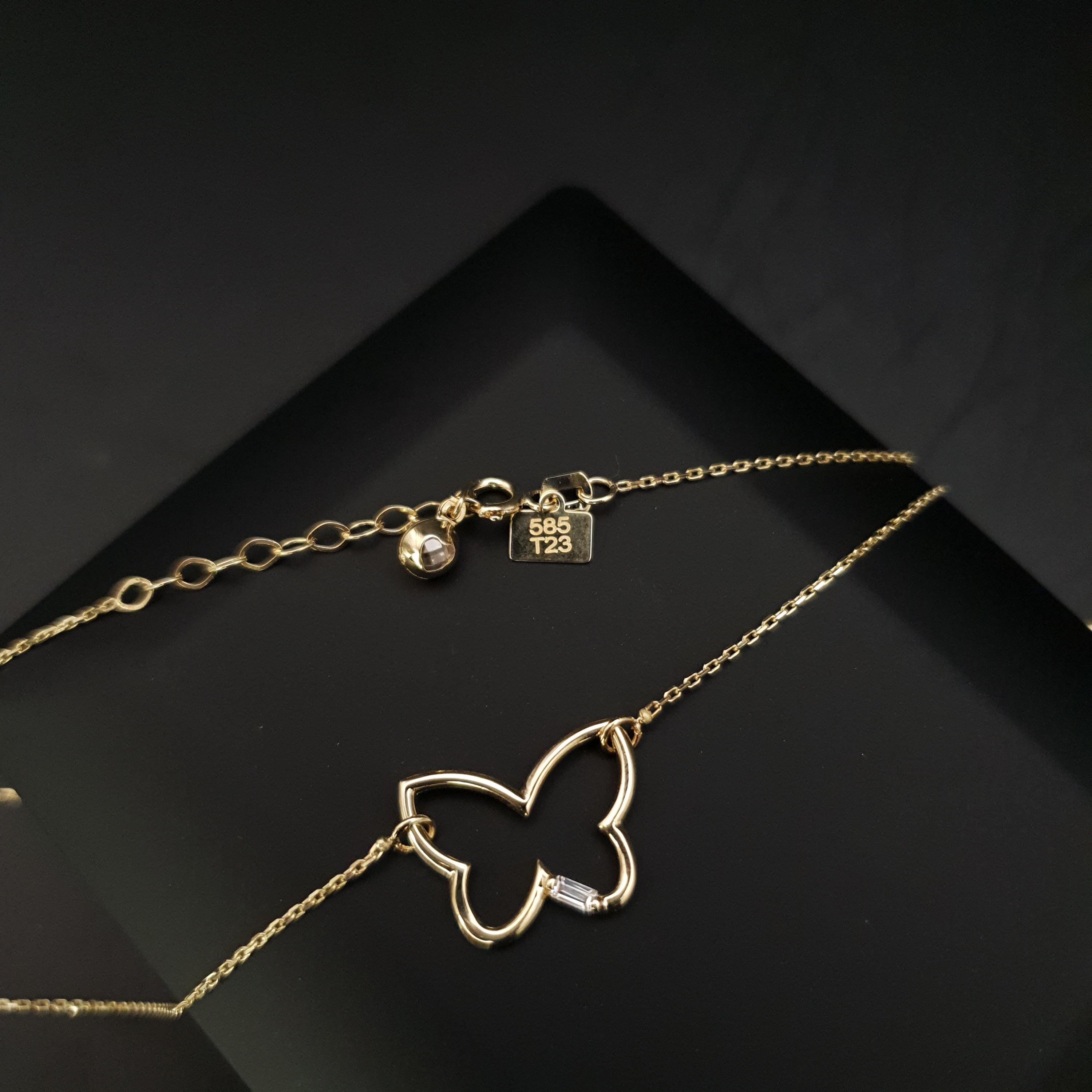 14K Gold Butterfly Pendant Necklace, Dainty Charm