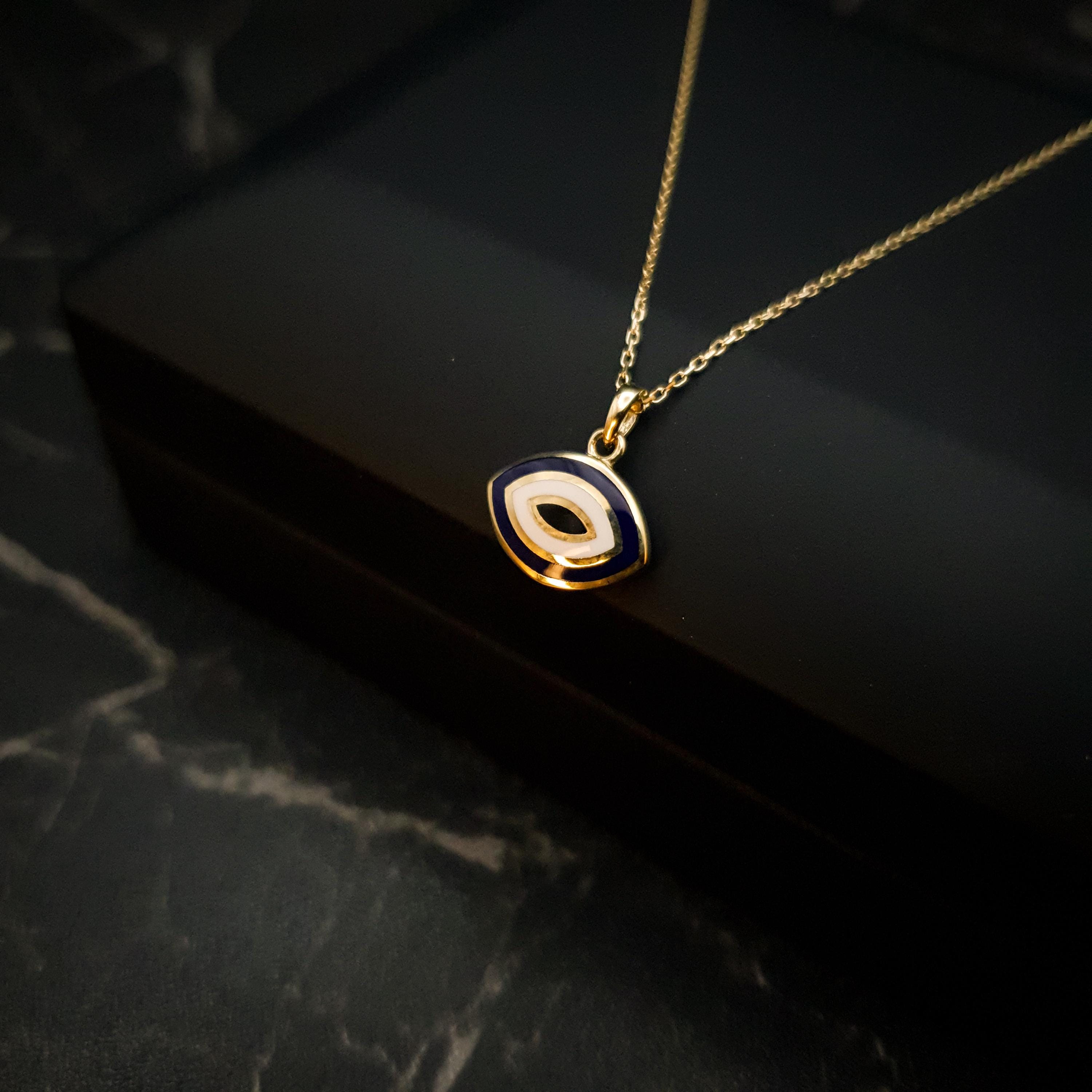 18K Gold Evil Eye Necklace: Two-Sided Amulet Pendant