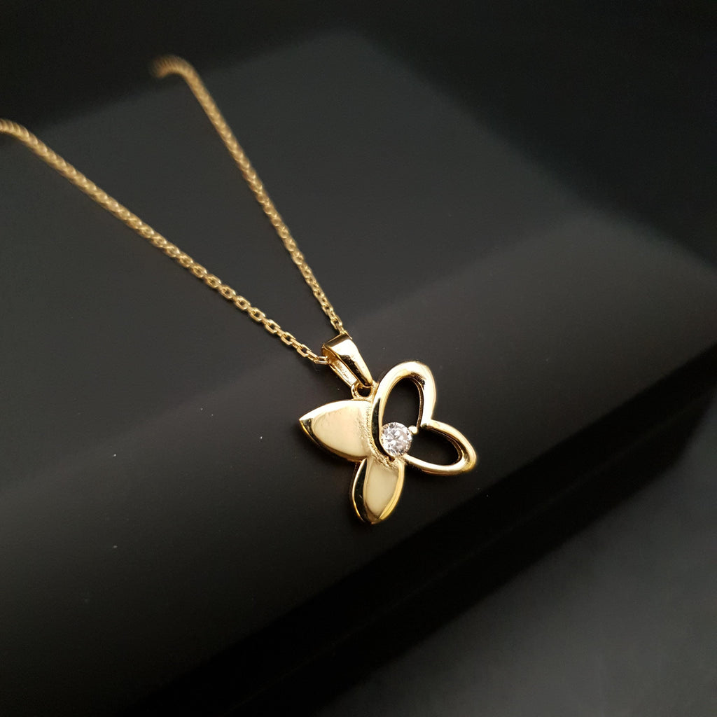 18K Gold Butterfly Necklace with Diamond Pendant