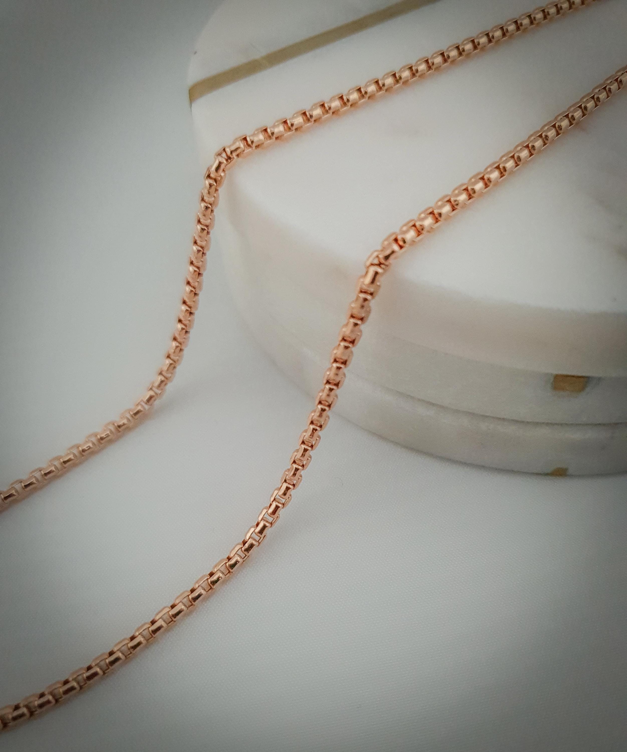 14K Gold Rose Box Chain, Necklace, 24 inch length and 2.6mm thickness,