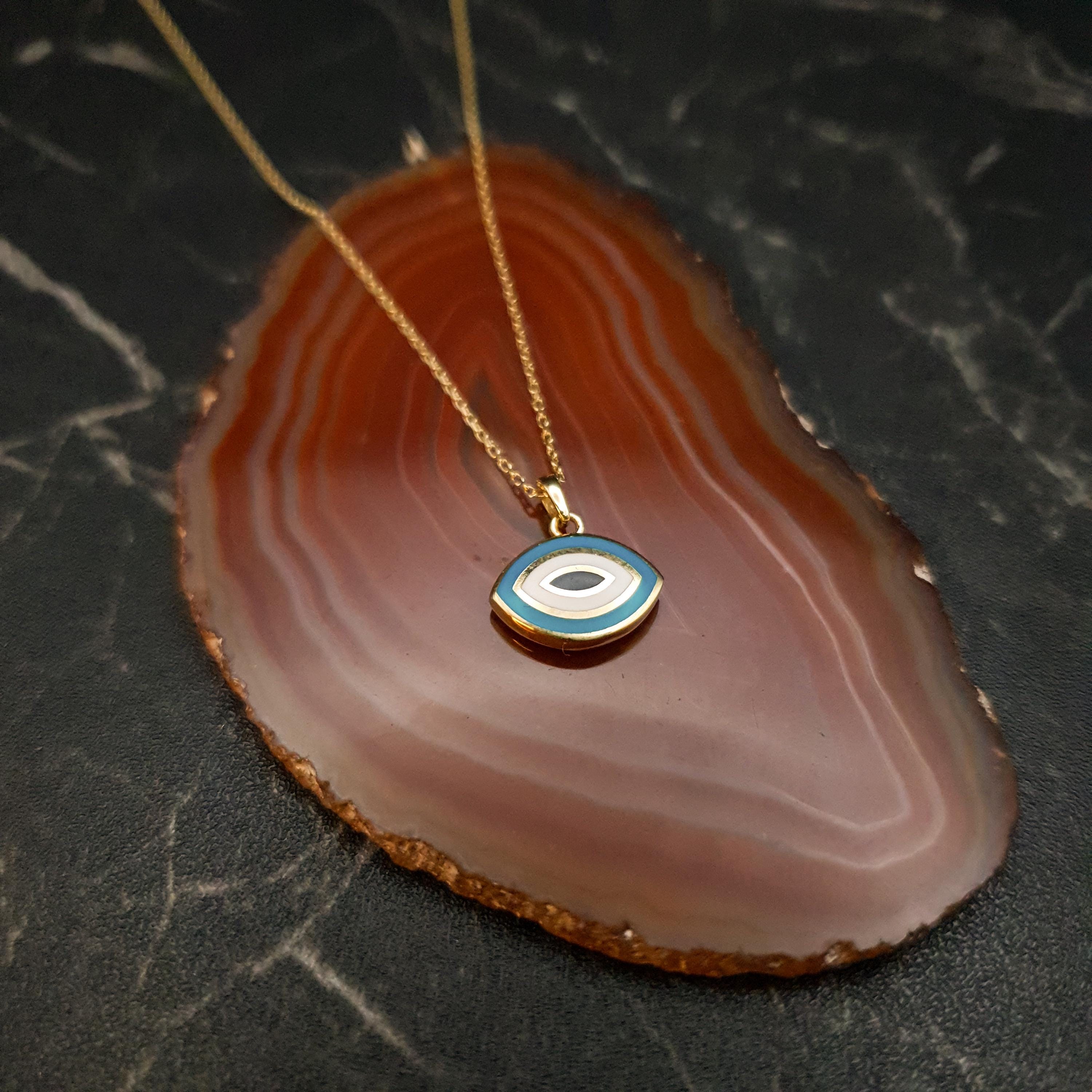 18K Gold Evil Eye Necklace: Two-Sided Amulet Pendant