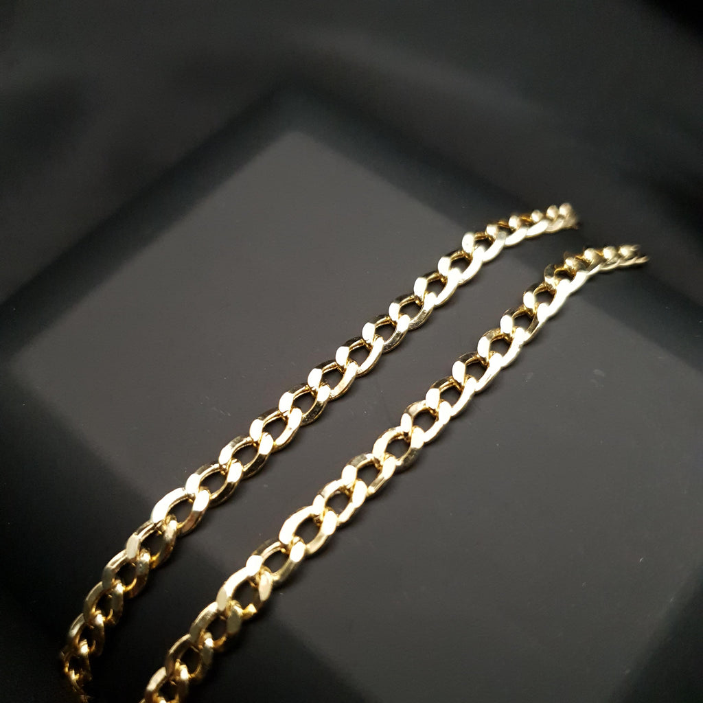 14K Gold Curb Link Necklace - 4mm Chain, Unisex, Birthday Gift