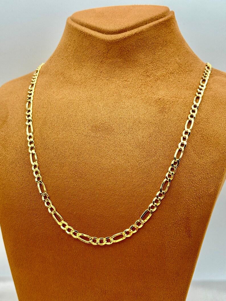 14K Real Gold Figaro Chain Necklace (5mm), Unisex, Birthday gift