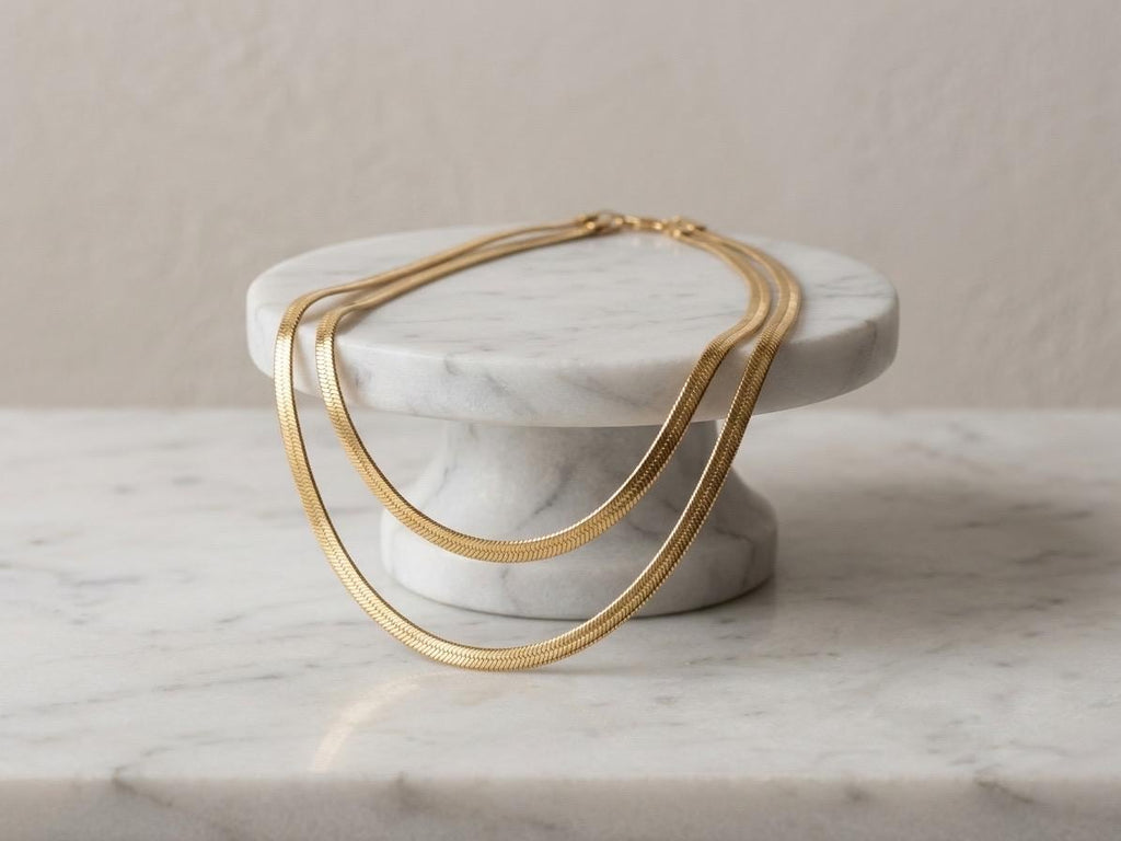 14k Real Gold Herringbone Snake Chain Necklace. (3.5MM)