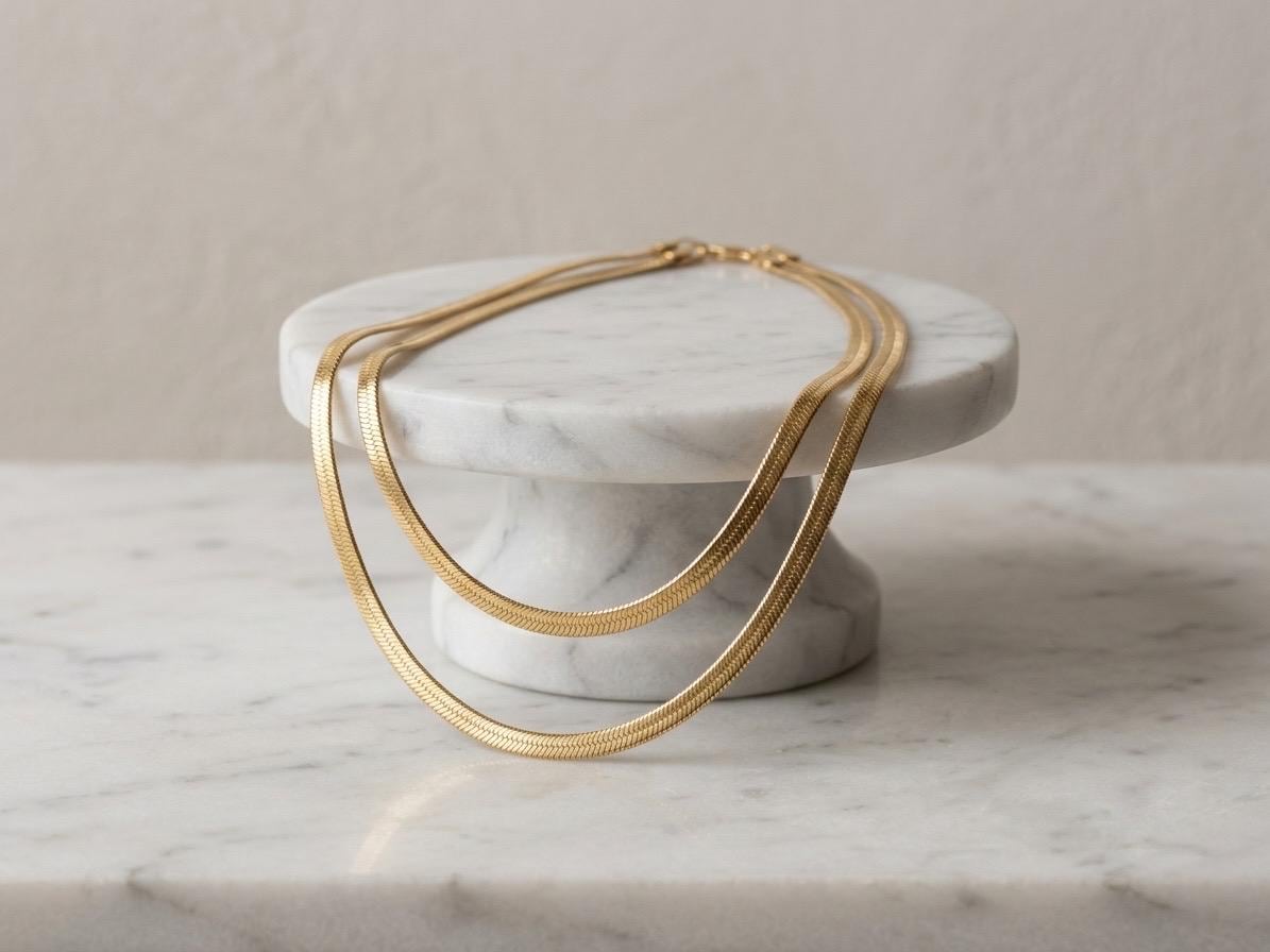 14k Real Gold Herringbone Snake Chain Necklace. (3.5MM)