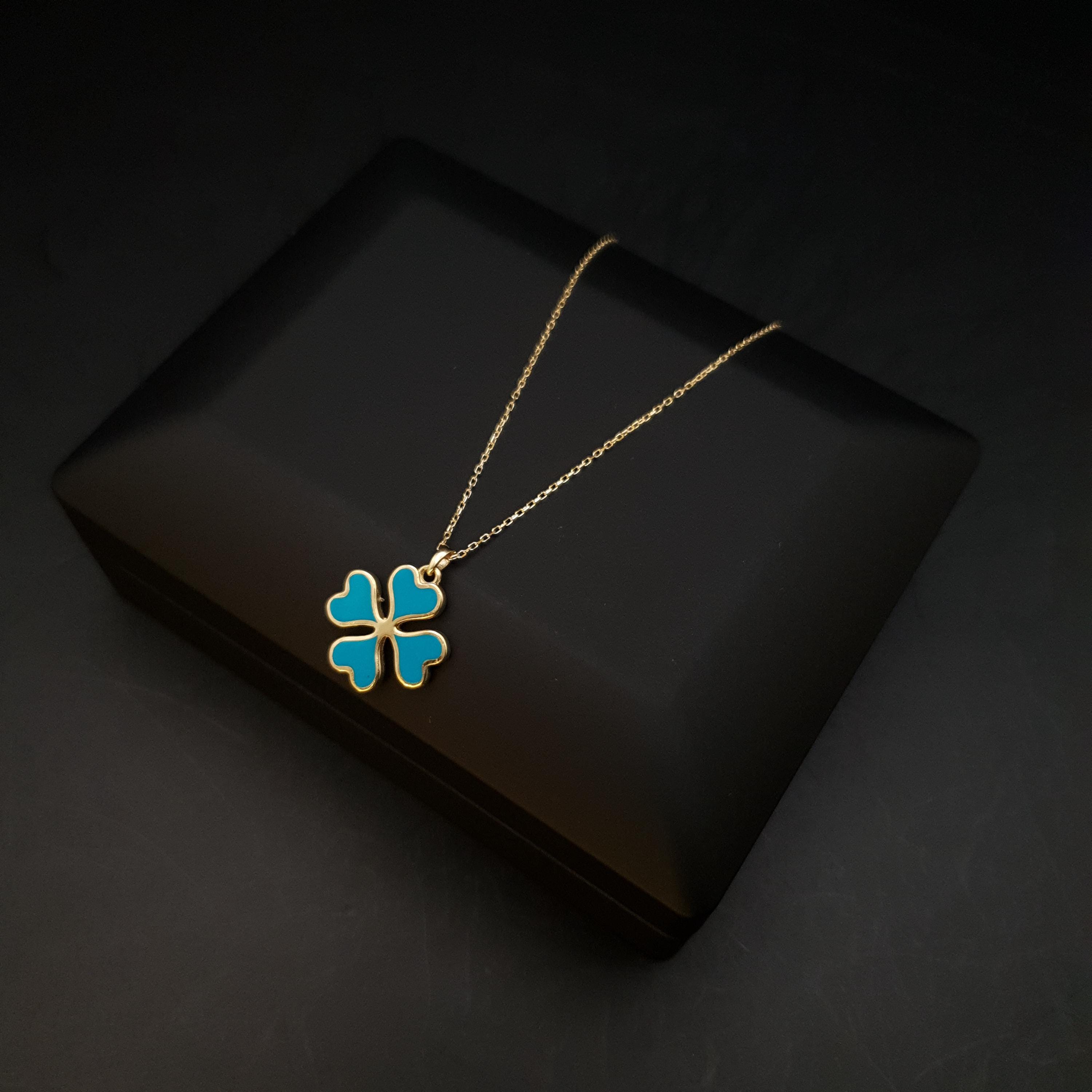 18K Gold Four Leaf Clover Necklace: Lucky Charm Pendant