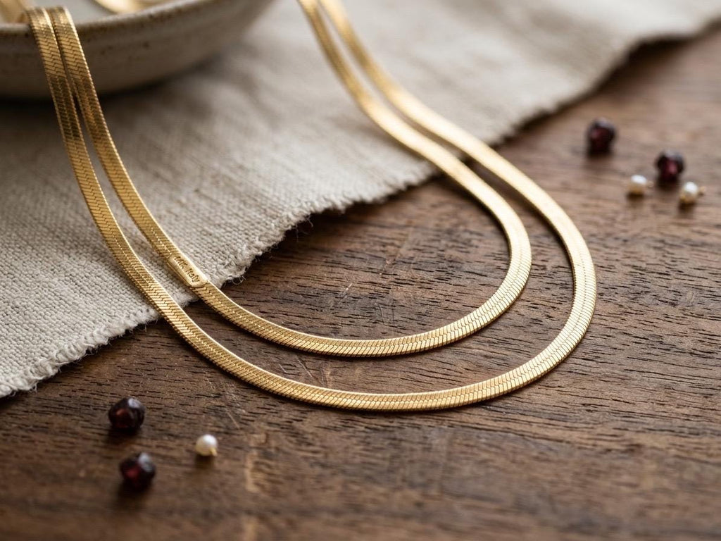 14k Real Gold Herringbone Snake Chain Necklace. (3.5MM)