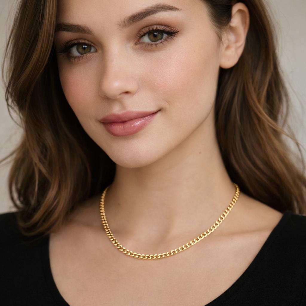 14K Gold Curb Link Necklace - 4mm Chain, Unisex, Birthday Gift