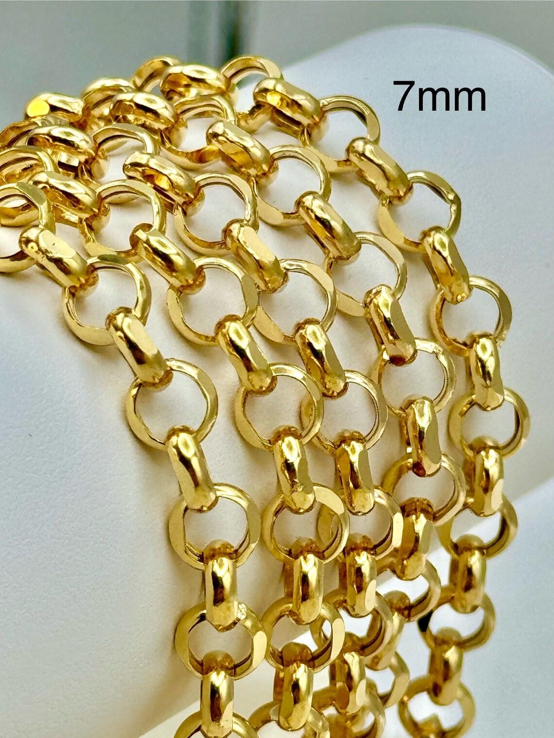 14k Real Gold Rolo Chain Necklace: 7mm or 6mm Unisex
