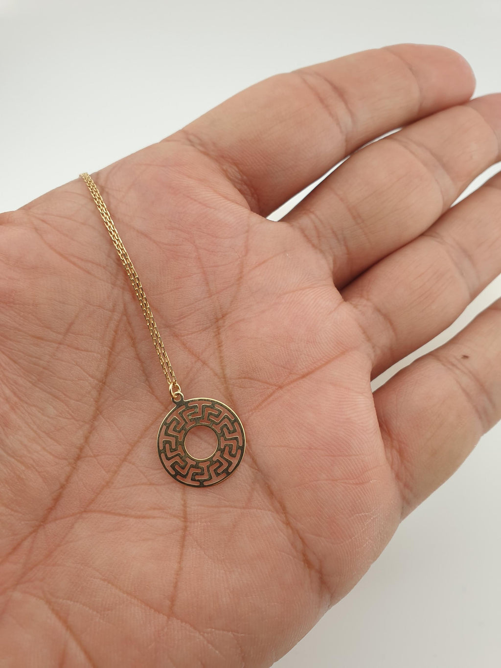 14K Gold Greek Medallion Necklace: Geometric Jewelry Gift