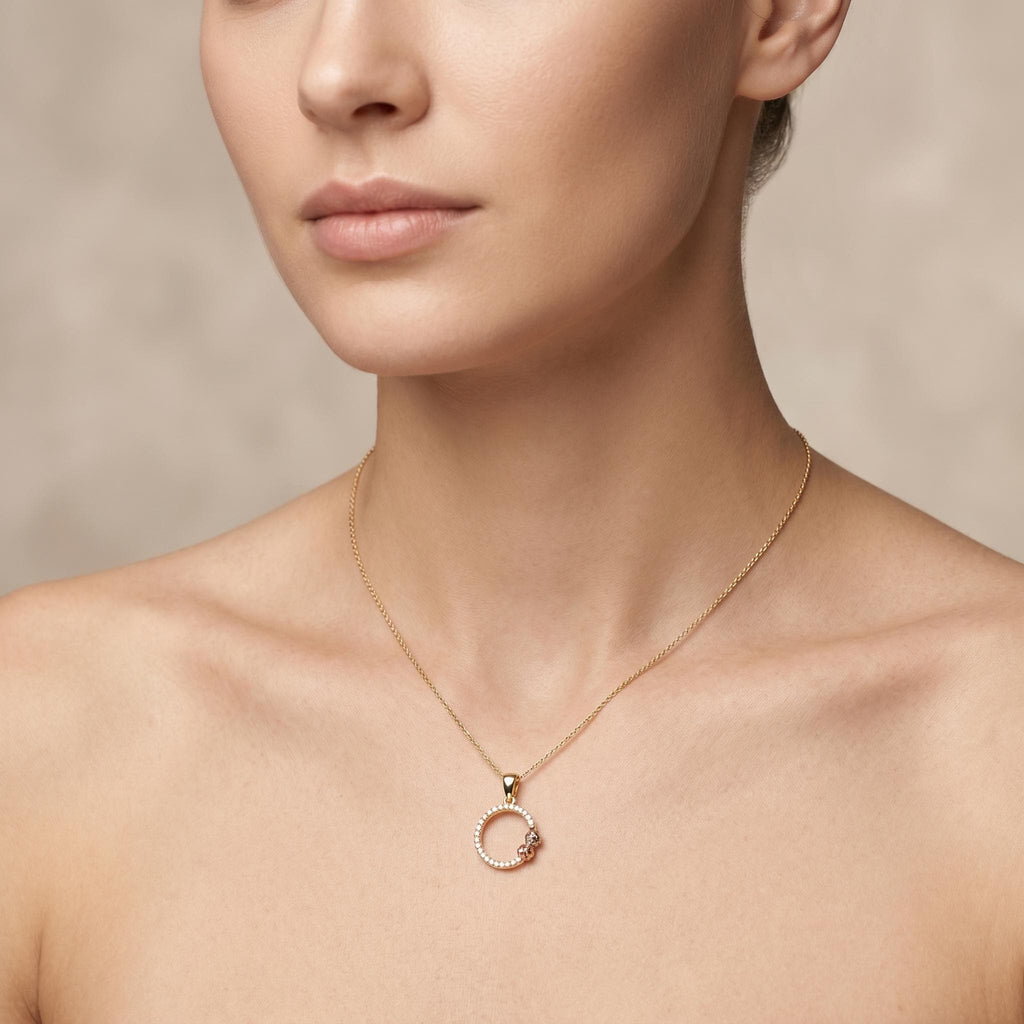 14K Gold Ring Pendant Necklace: Modern Circle Charm
