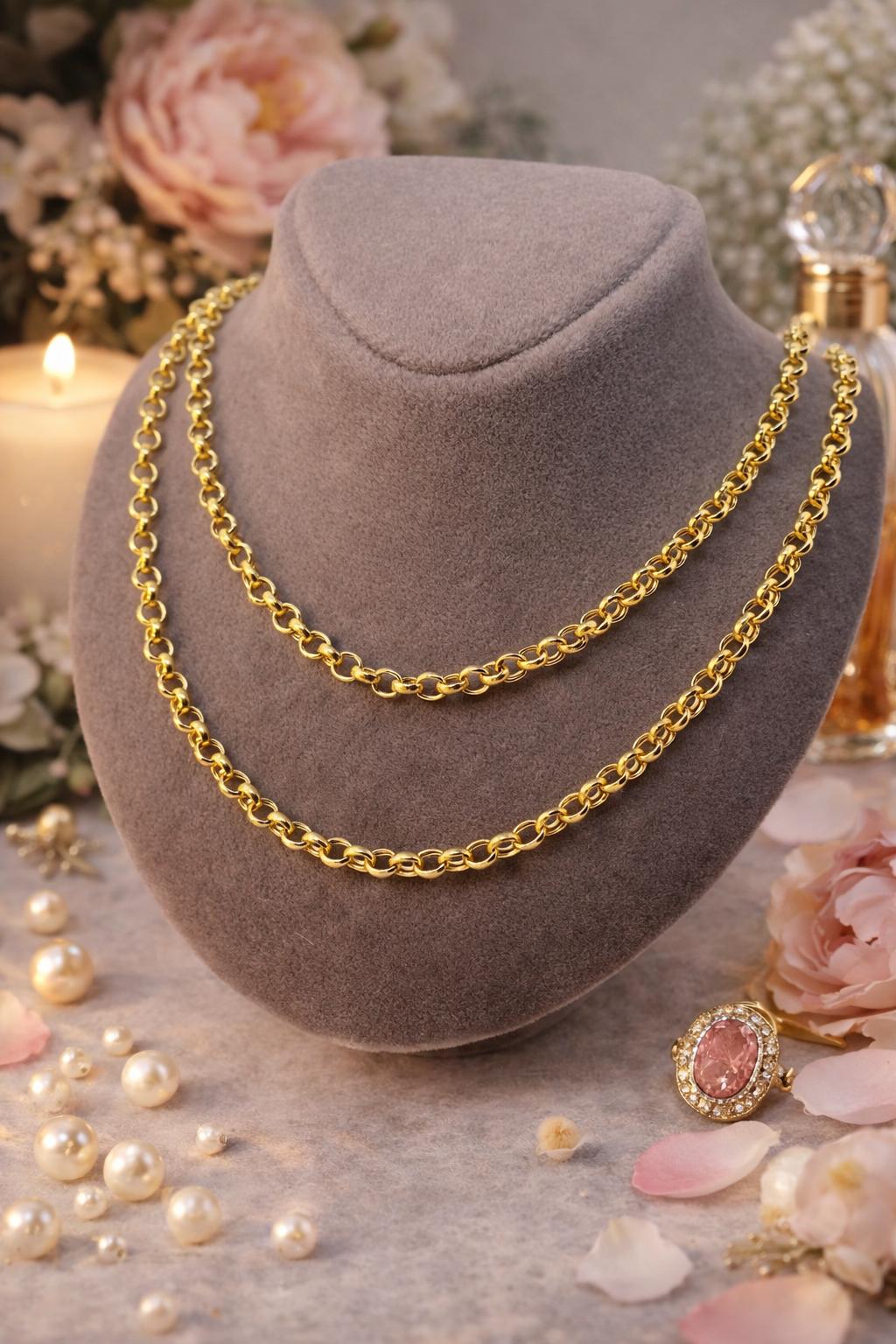 14k Real Gold Rolo Chain Necklace - 3.5mm, Unisex