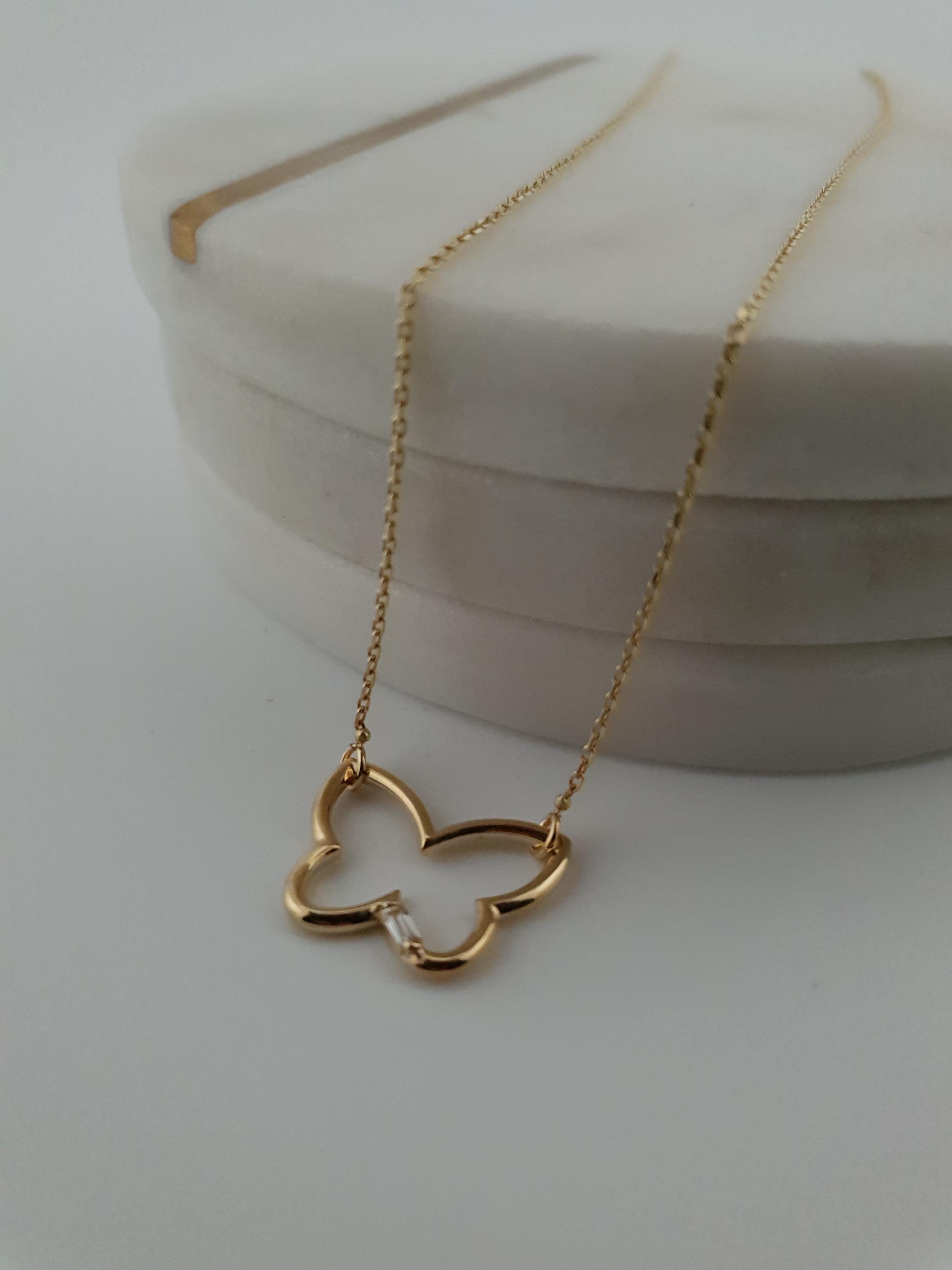 14K Gold Butterfly Pendant Necklace, Dainty Charm