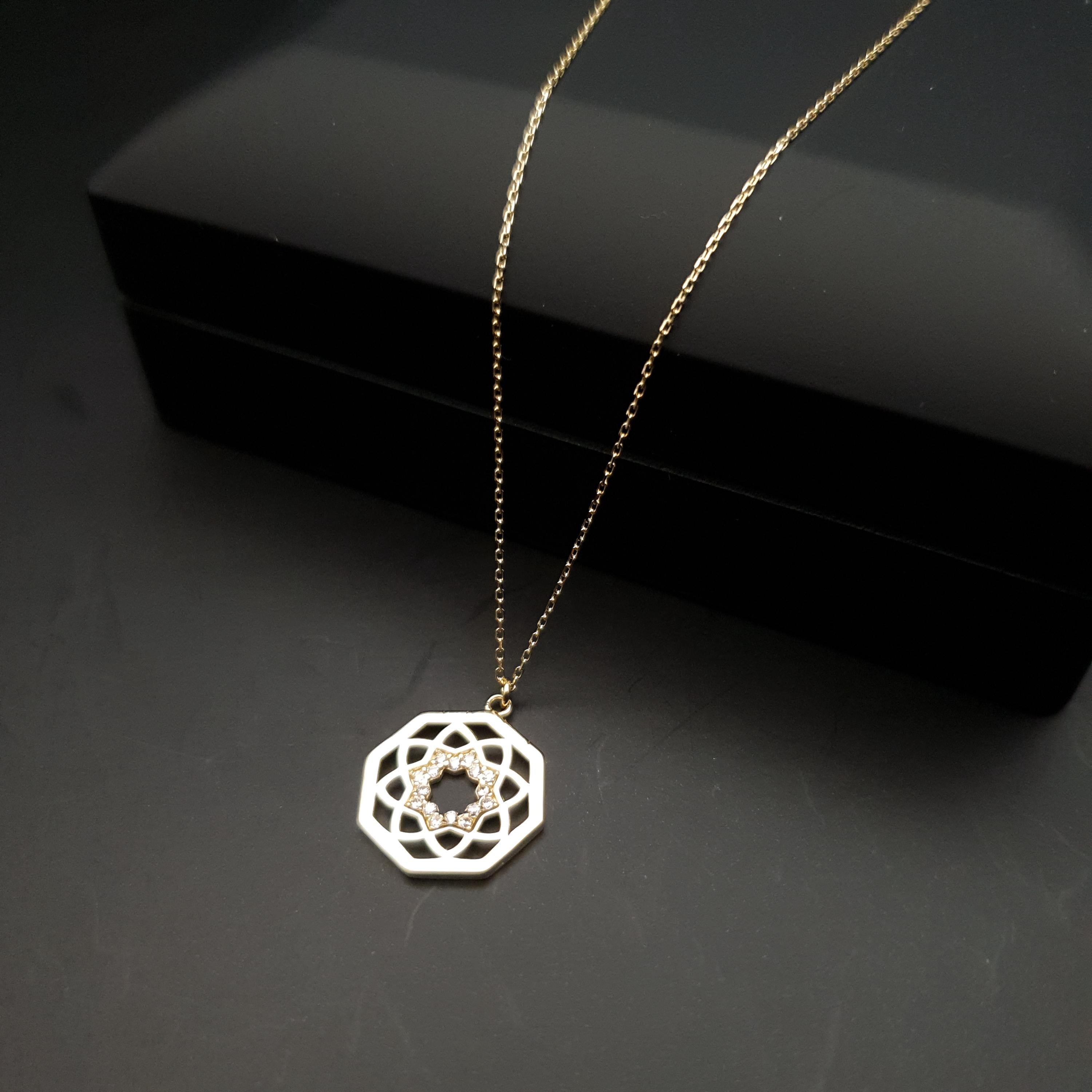 18k Gold Octagon Necklace: Chakra Pendant