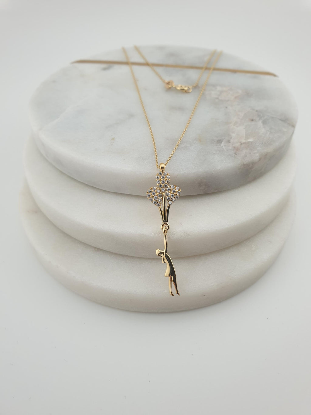 14K Gold Balloon Girl Necklace: Pearl Accent Pendant