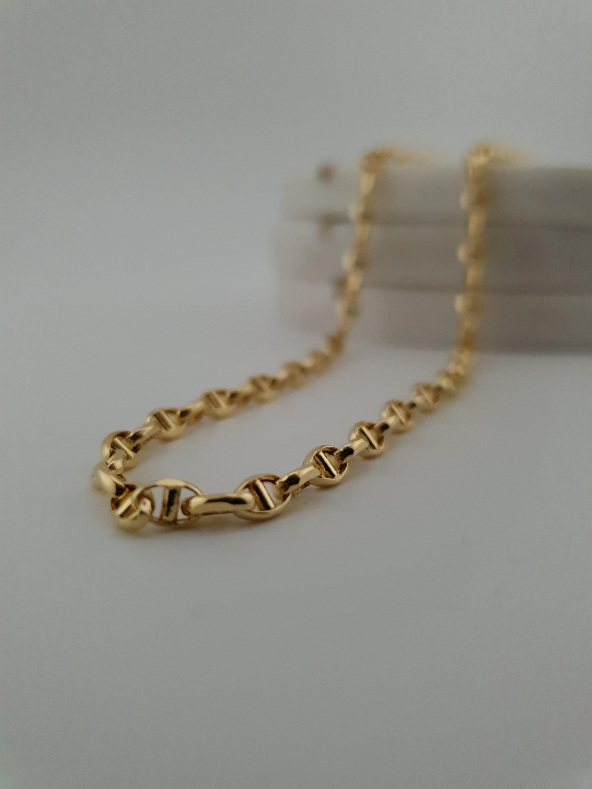 18K Solid Gold Anchor Chain Necklace – 3mm Minimalist Jewelry