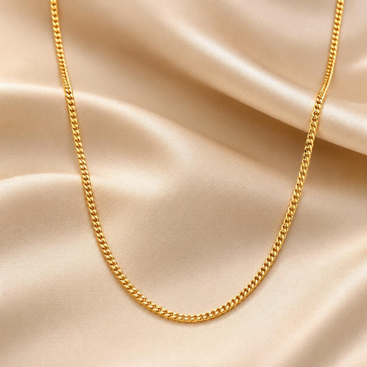 14k Gold Franco Chain Necklace - 1.5mm Foxtail Chain, Unisex, Birthday gift