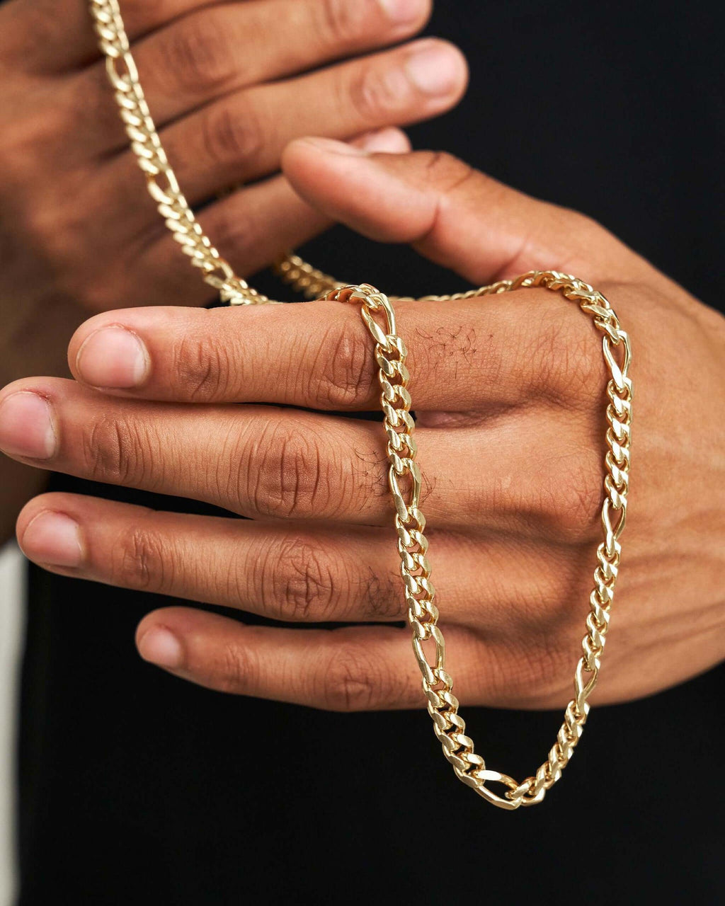 14K Real Gold Figaro Chain Necklace (5mm), Unisex, Birthday gift
