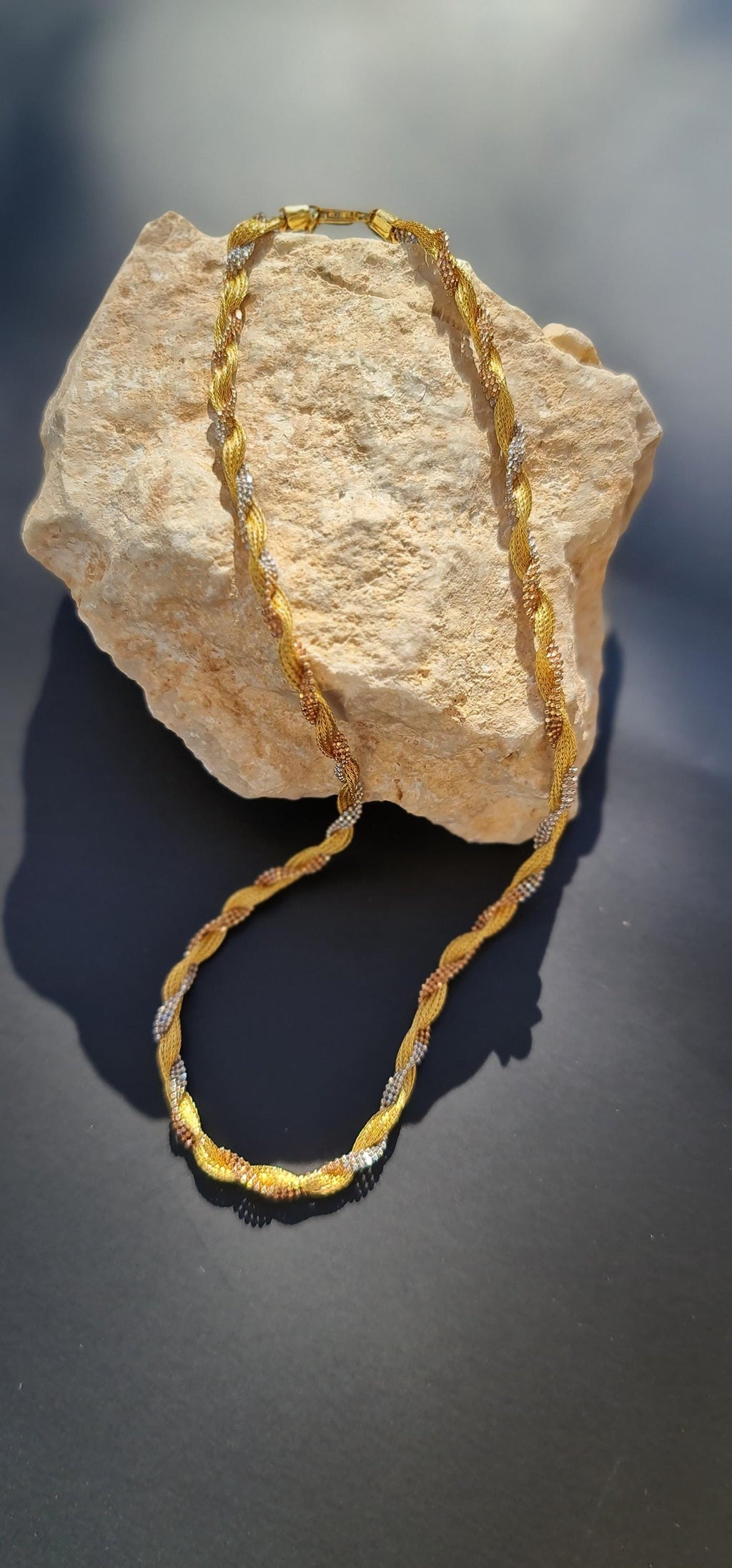 18K Gold Rope Chain 2 Color Necklace (White & Yellow) , 4mm