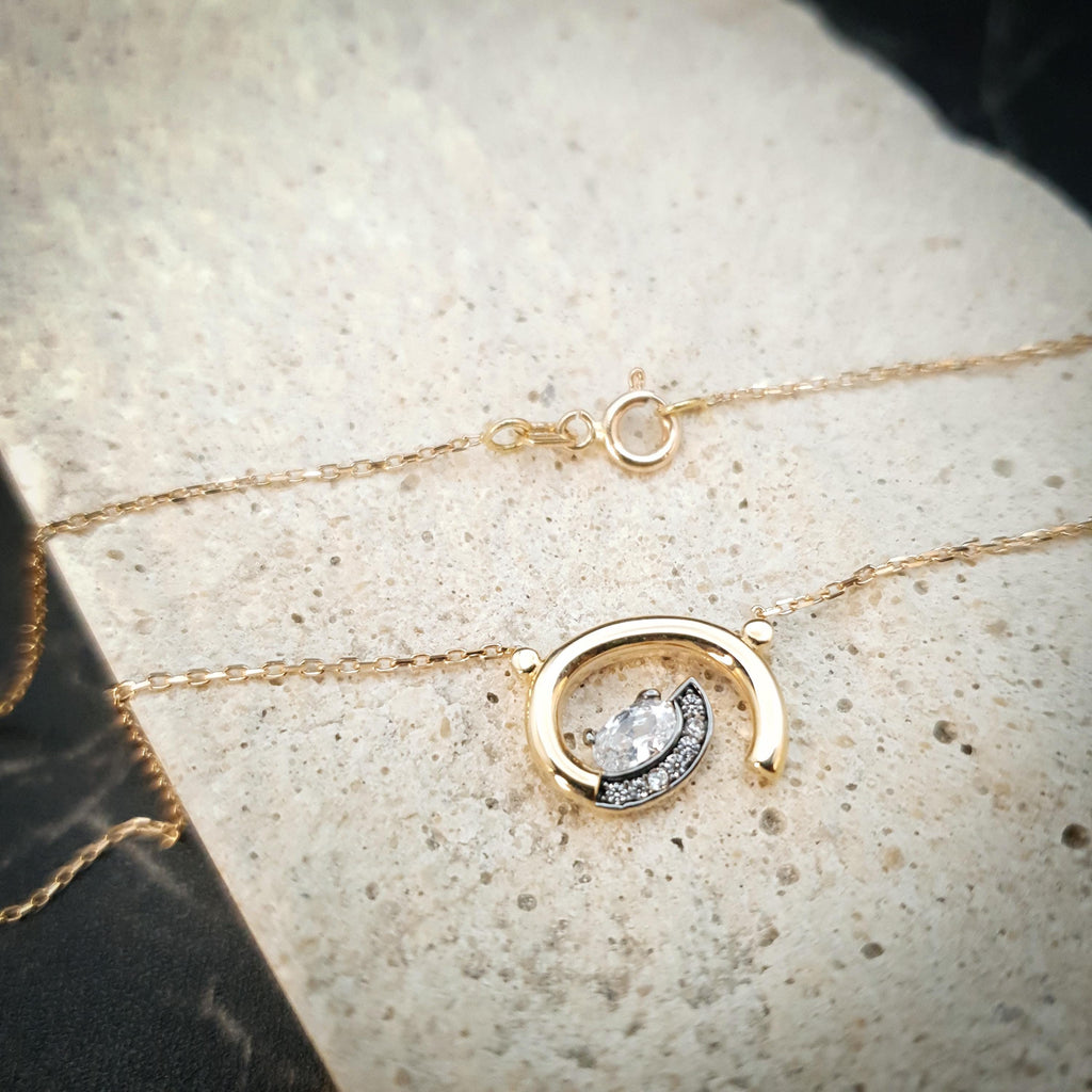 18K Gold Whirlpool Necklace, Forged Gold Pendant