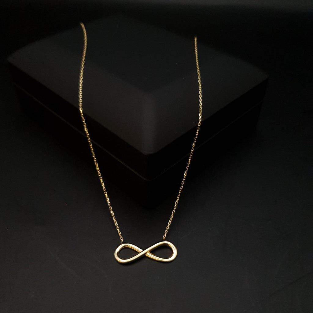 18K Solid Gold Infinity Necklace: Modern Eternity Pendant