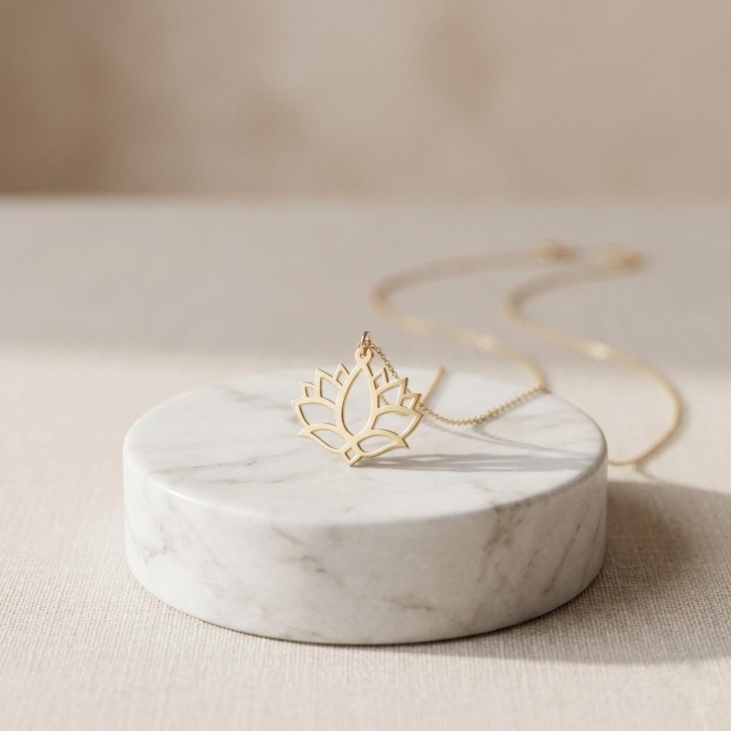 14K Gold Lotus Flower Pendant Necklace: Yoga Jewelry Gift