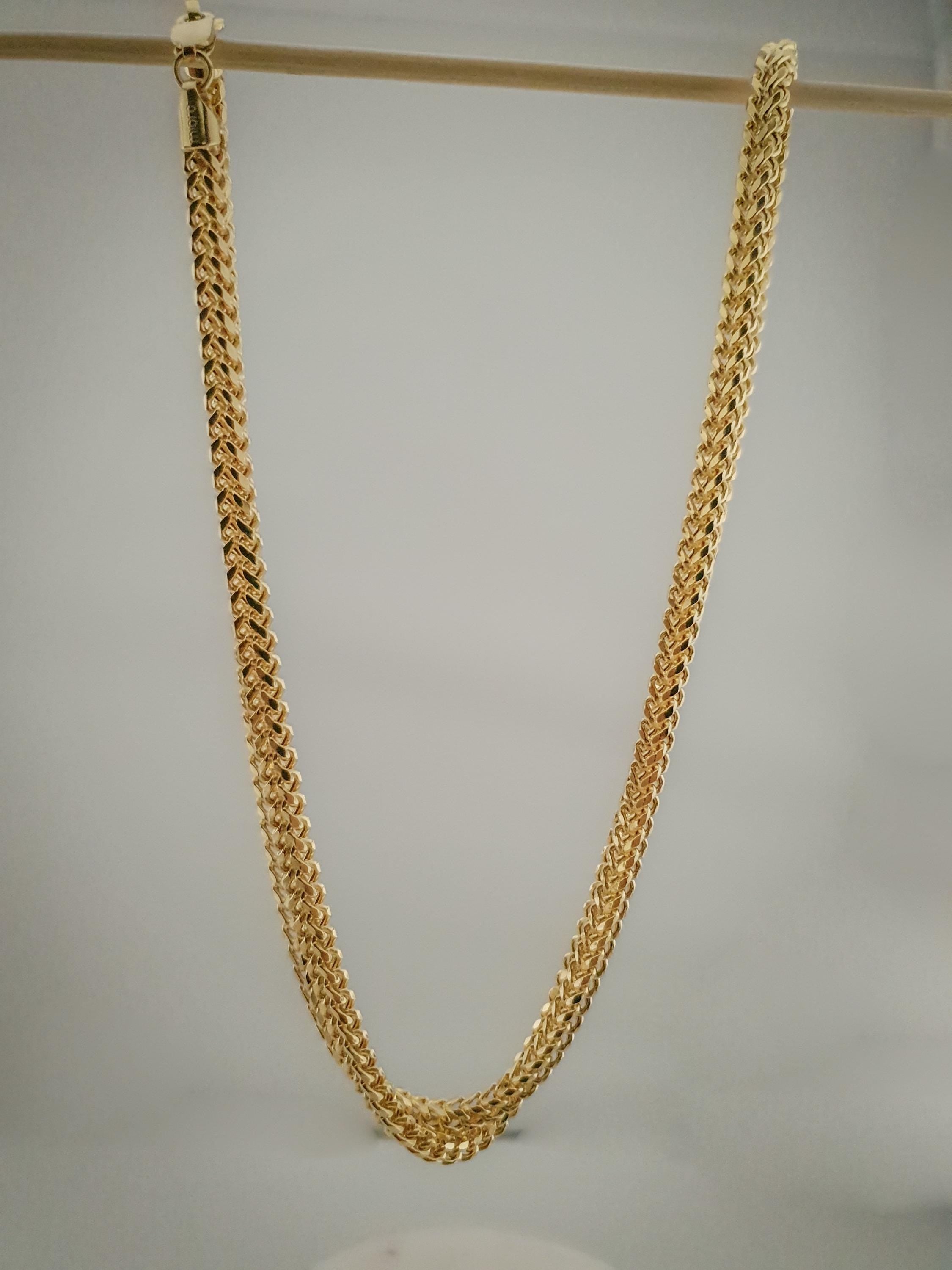 14k Solid Gold Diamond Cut Franco Chain Necklace (4.40mm, 20-21.5-24")