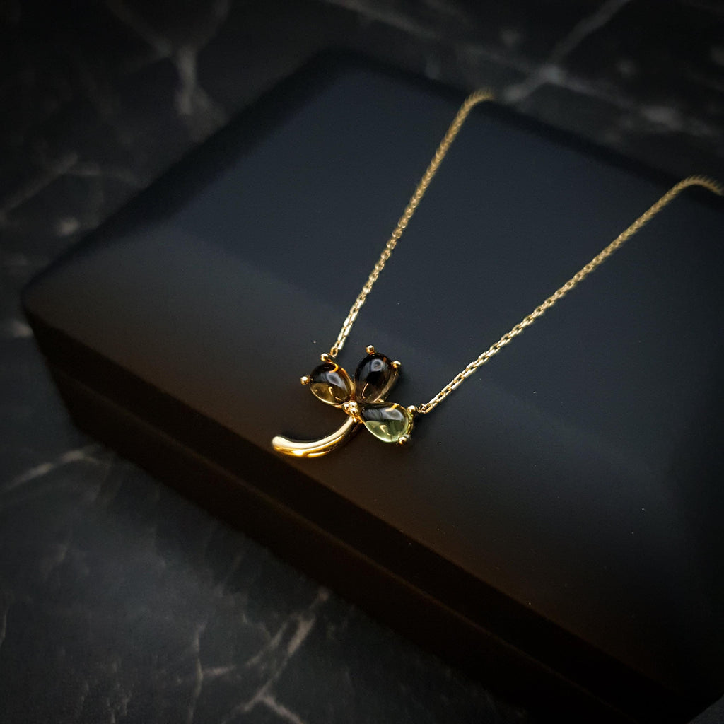 18K Gold Three Leaf Clover Necklace: Lucky Charm Pendant