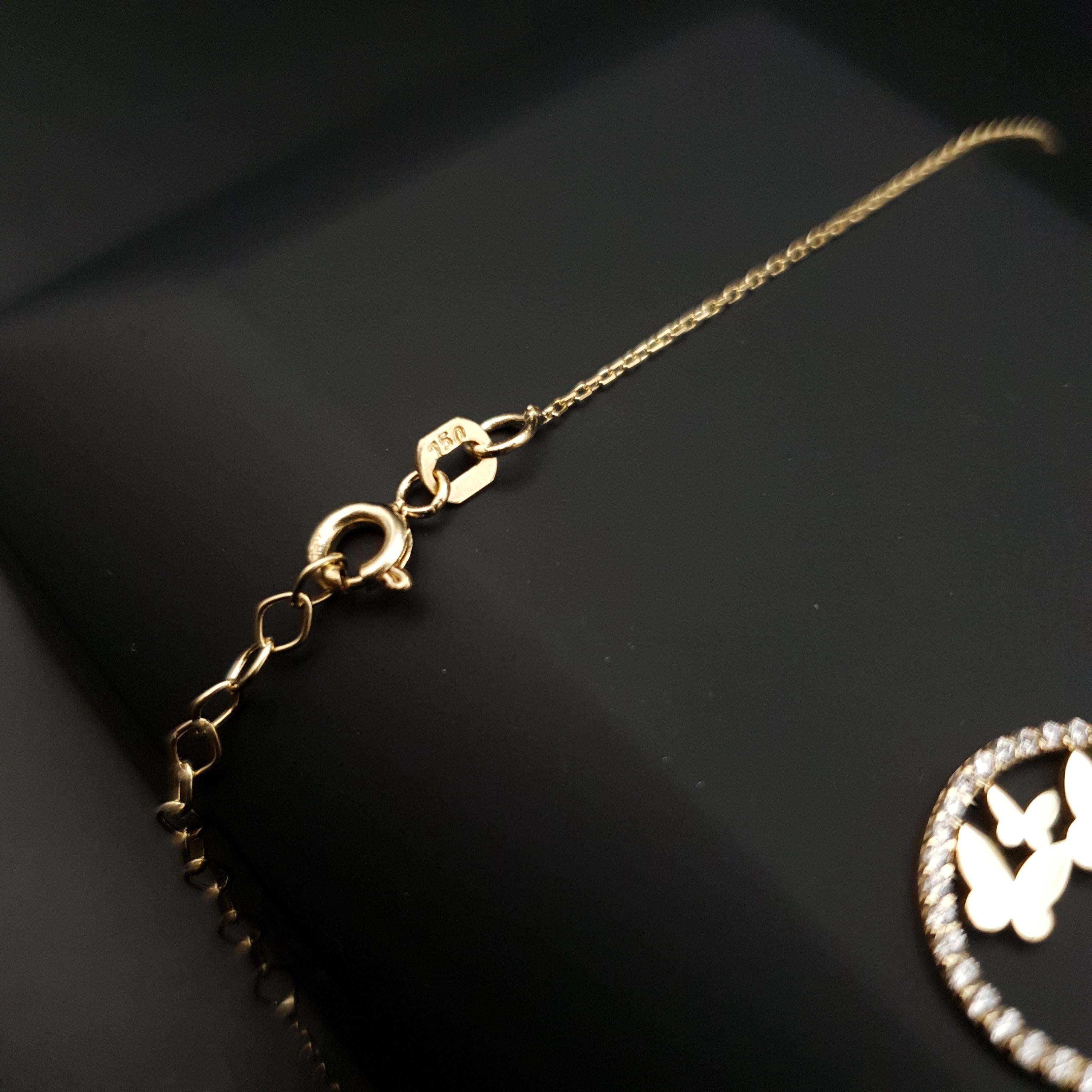18K Gold Butterfly Necklace: Circle Pendant, Delicate Jewelry