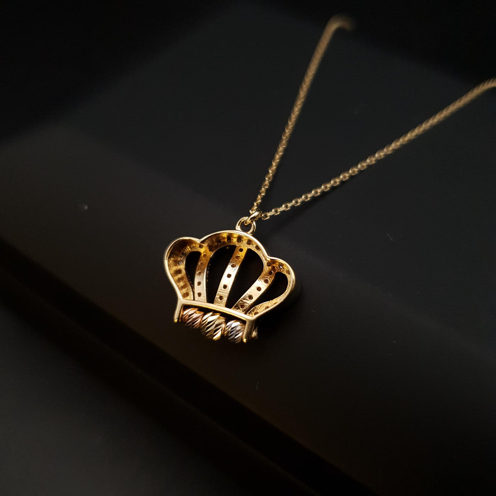 18K Gold Diamond Crown Pendant Necklace - Princess Charm