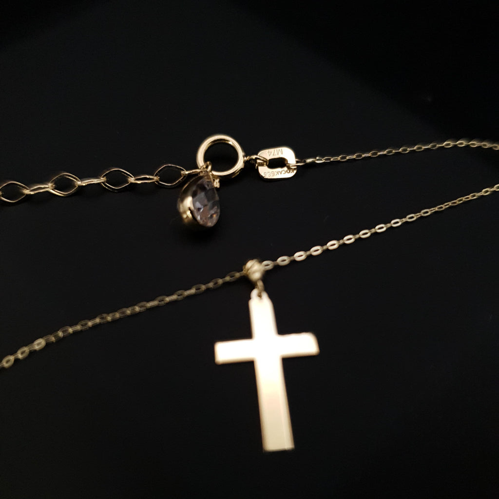 14K Real Gold Cross Necklace: Baptism Gift