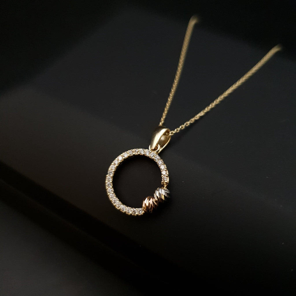 14K Gold Ring Pendant Necklace: Modern Circle Charm