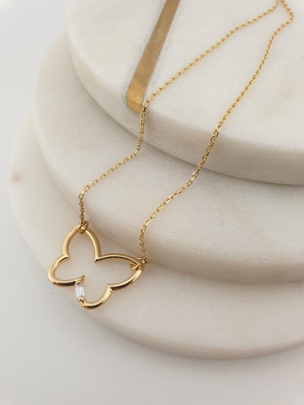 14K Gold Butterfly Pendant Necklace, Dainty Charm