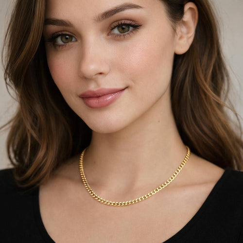 14k Gold Curb Chain Necklace, Thickness: 2mm, 3mm, 4mm, Unisex, Birthday gift
