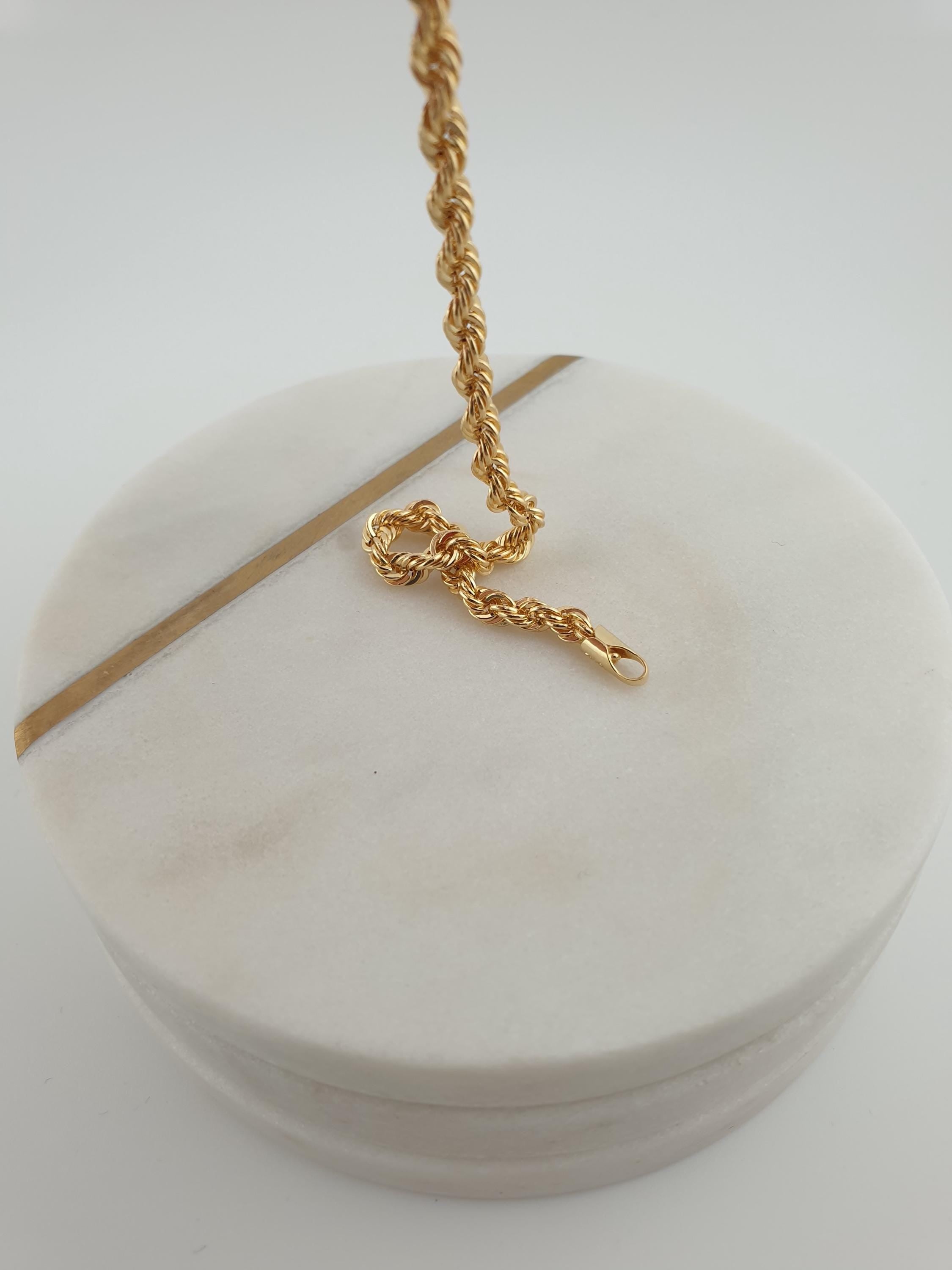 18K Gold Rope Chain Bracelet, 7.5 inch length and 3mm thickness,