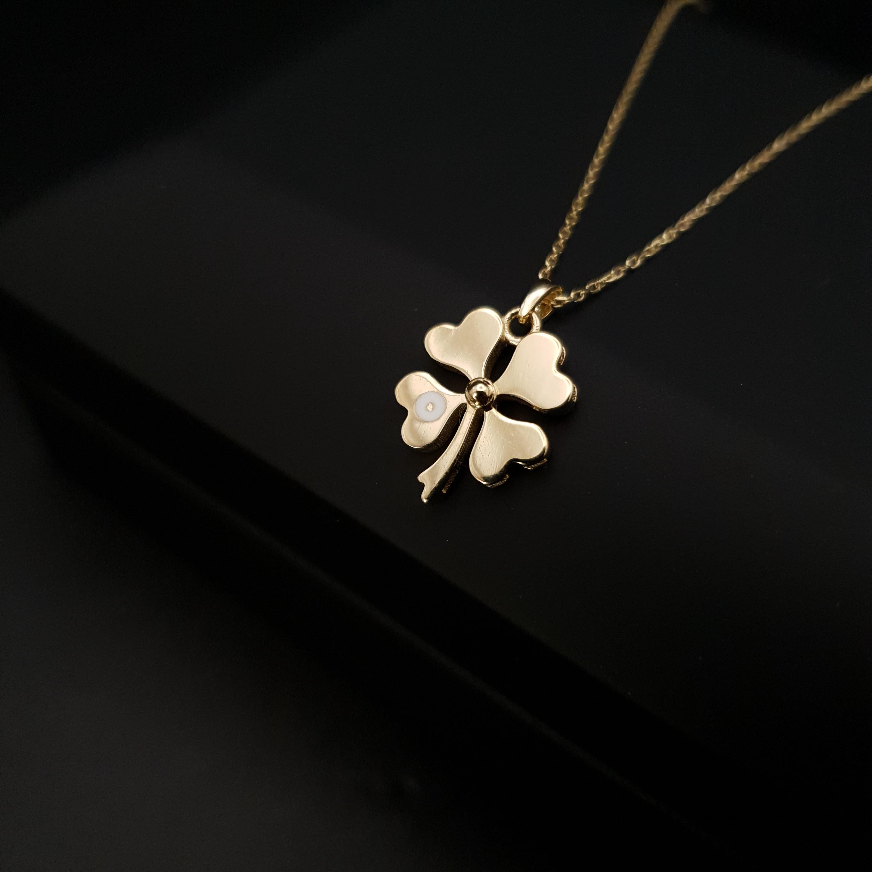 14K Gold Four Leaf Clover Necklace: Lucky Charm Pendant