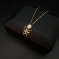 18K Gold Butterfly Necklace with Diamond Circle Pendant