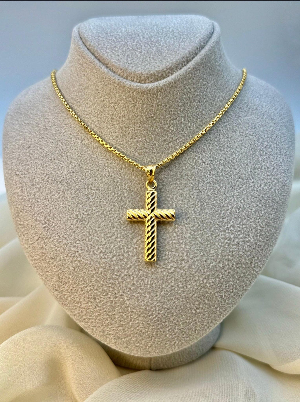 18k Real Gold Cross Necklace with 2mm Box Chain,Cross Pendant