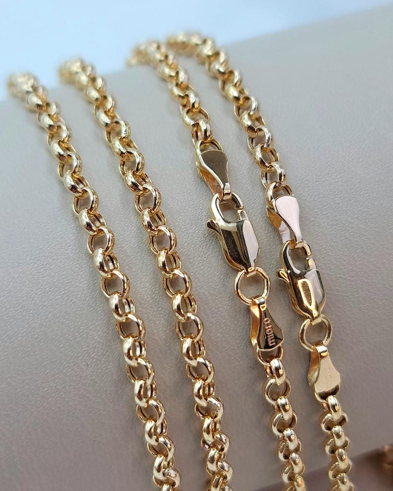 14k Real Gold Rolo Chain Necklace: 2mm,3mm,4mm. Unisex