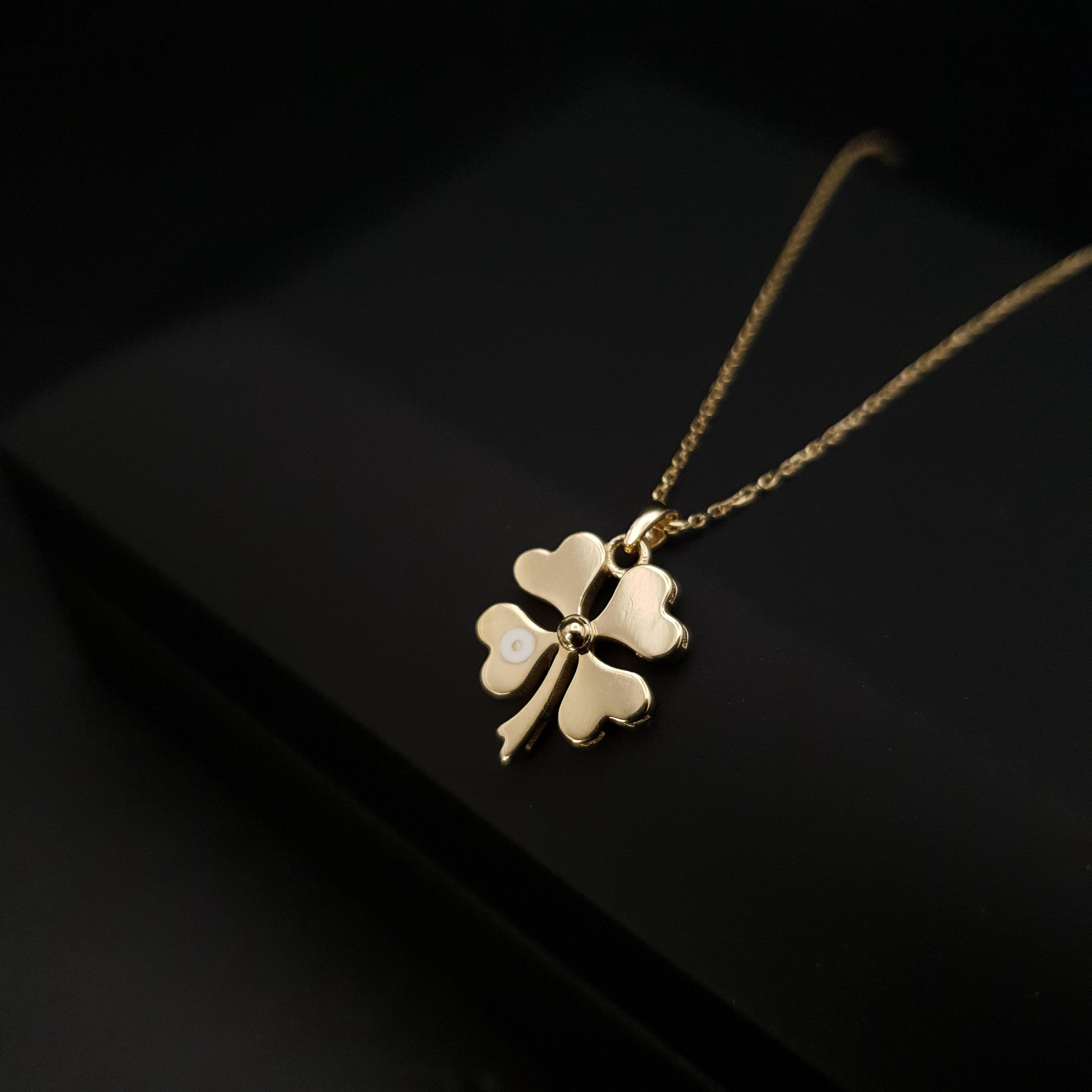 14K Gold Four Leaf Clover Necklace: Lucky Charm Pendant