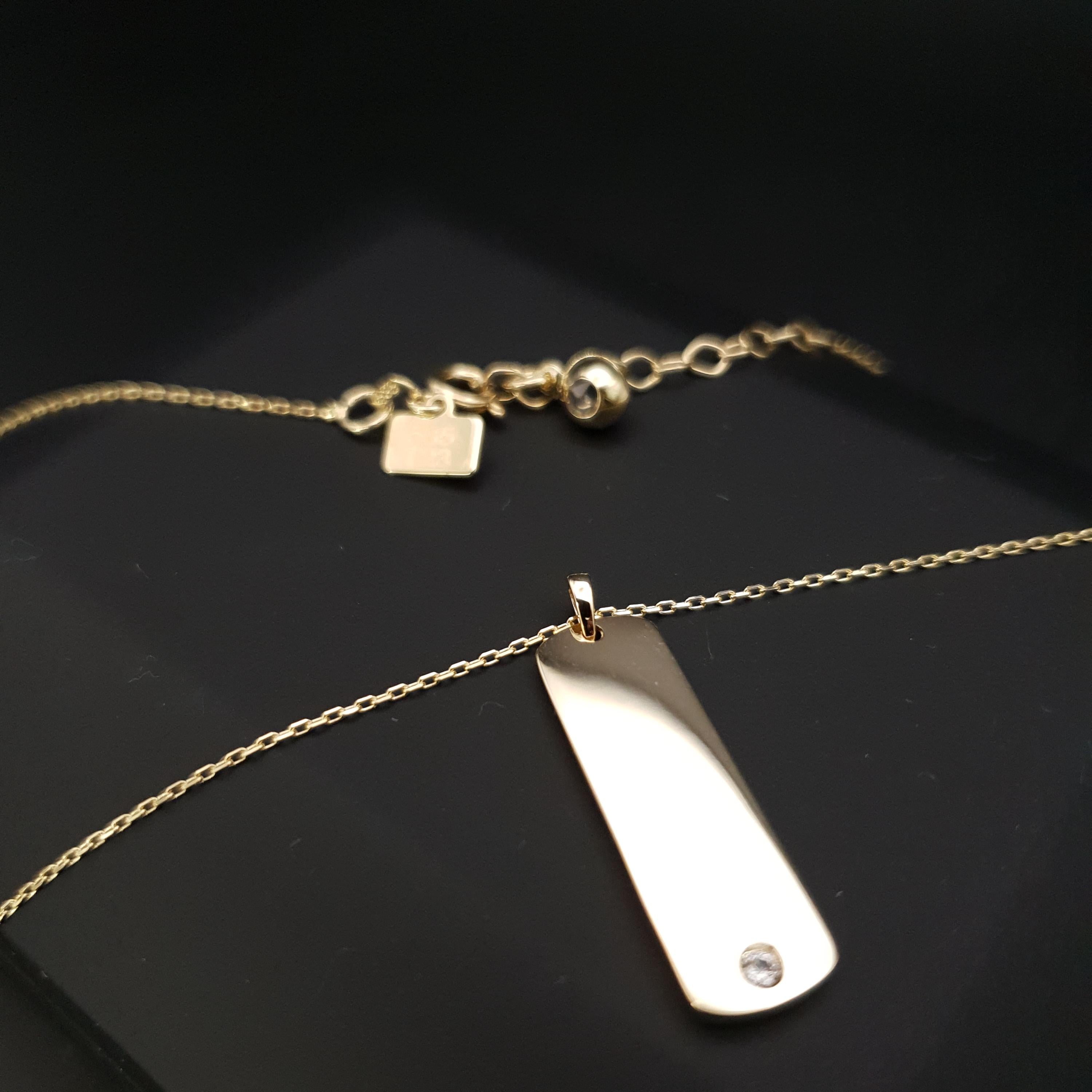 14K Gold Rectangle Plate Necklace with Charm